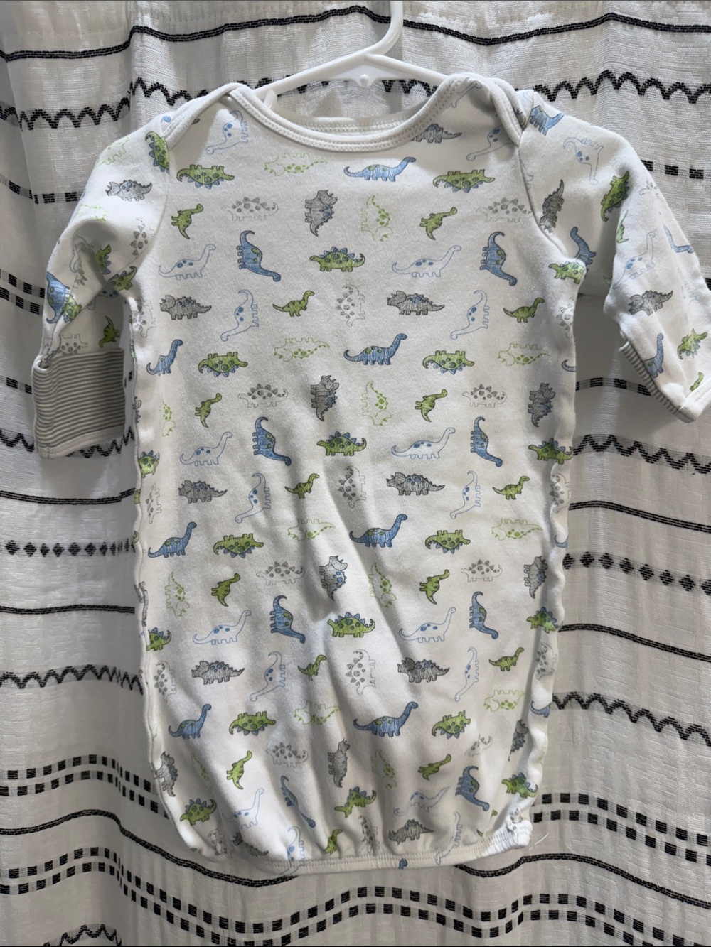 Little Me White Infant Gown with Blue and Green Dinosaurs